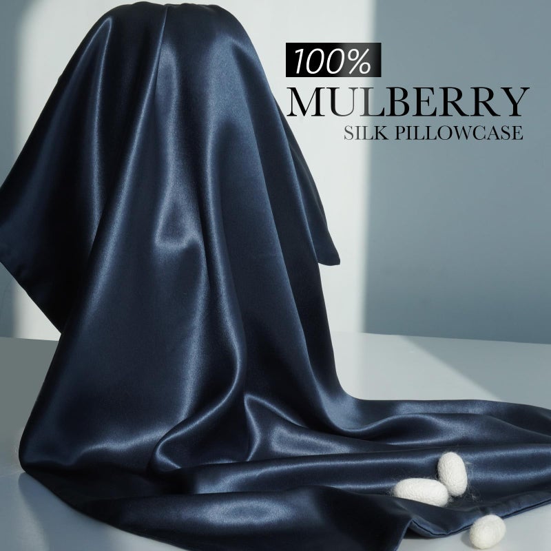 J JIMOO 100% Mulberry Silk Pillowcase for Hair and Skin, 22 Momme Pure Natural Silk Pillow Case Both Sided with Zipper, Pillow Cover for Women Mom Men (Navy Blue, Queen 20''Ã—30'', 1 Pack) - Image 4